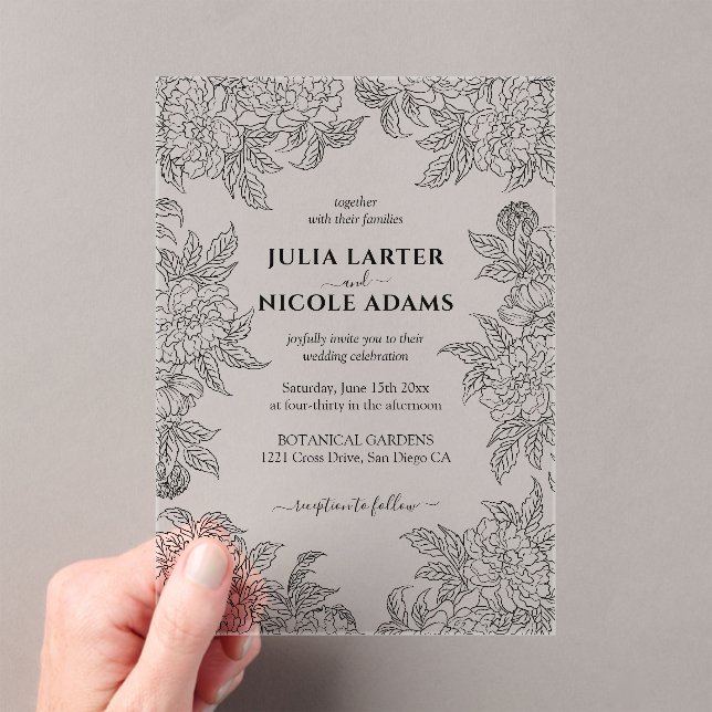 Dusty Brunt Orange Peony Flowers Fall Wedding Acrylic Invitations (Insitu (Handheld))