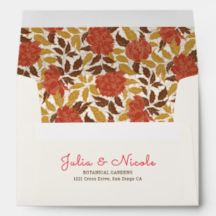 Dusty Brunt Orange Peony Flowers Fall Wedding Envelope