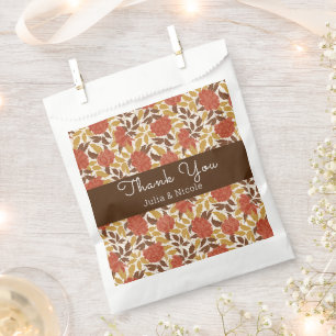 Dusty Brunt Orange Peony Flowers Fall Wedding Favour Bag