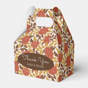 Dusty Brunt Orange Peony Flowers Fall Wedding Favour Box