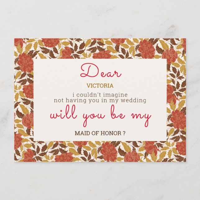 Dusty Brunt Orange Peony Flowers Fall Wedding Menu (Front)