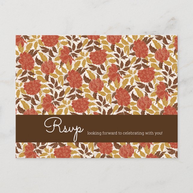 Dusty Brunt Orange Peony Flowers Fall Wedding Postcard (Front)