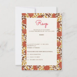Dusty Brunt Orange Peony Flowers Fall Wedding RSVP Card
