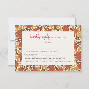 Dusty Brunt Orange Peony Flowers Fall Wedding RSVP Card