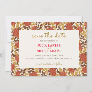 Dusty Brunt Orange Peony Flowers Fall Wedding Save The Date