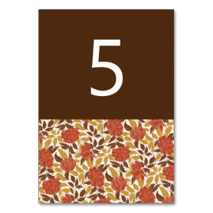 Dusty Brunt Orange Peony Flowers Fall Wedding Table Number
