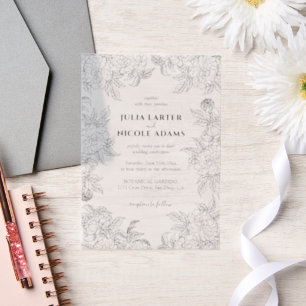 Dusty Brunt Orange Peony Flowers Fall Wedding Vellum Invitations