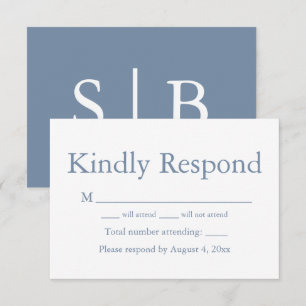 Dusty Bue Monogram Response RSVP Card
