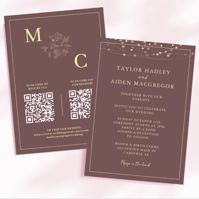 Dusty Burgundy Elegant QR Code Wedding Invitation (Creator Uploaded)