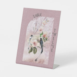 Dusty Burgundy Magnolia Blossoms and Birds Pedestal Sign