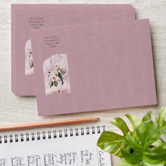 Dusty Burgundy Magnolia Blossoms Wedding  Envelope (Stacked)