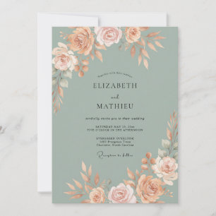 Dusty Celadon Peony Wedding Invitation