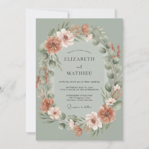 Dusty Celadon Wreath Wedding Invitation