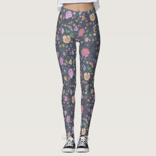 Dusty Colours Modern Whimsical Colourful Floral Leggings