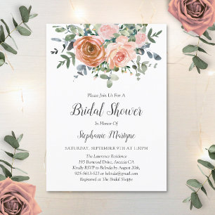 Dusty Coral Eucalyptus Botanical Bridal Shower Invitation