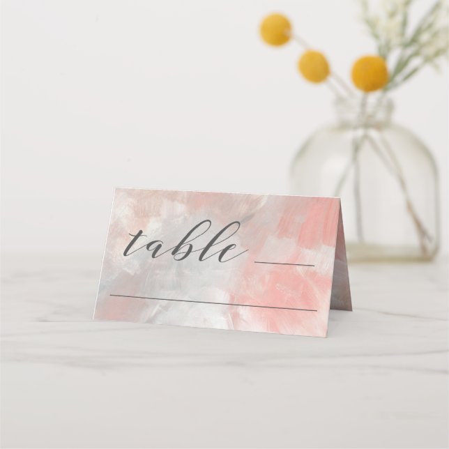 Dusty Coral Grey Modern Abstract Brushstrokes Place Card (Front)