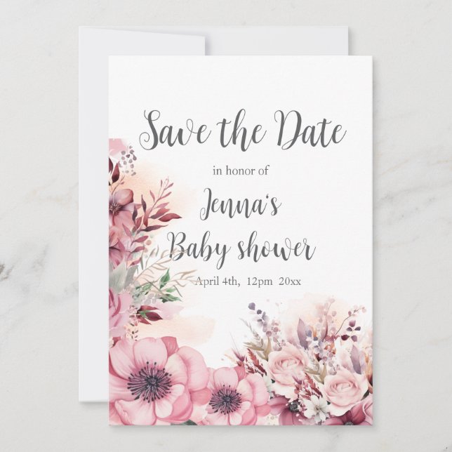 Dusty Coral QR Code Baby Shower Save The Date (Front)