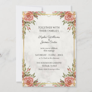 Dusty Coral Rose Gold Wedding Invitation