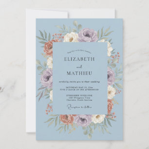 Dusty Cornflower Ranunculus Eucalyptus Wedding Invitation