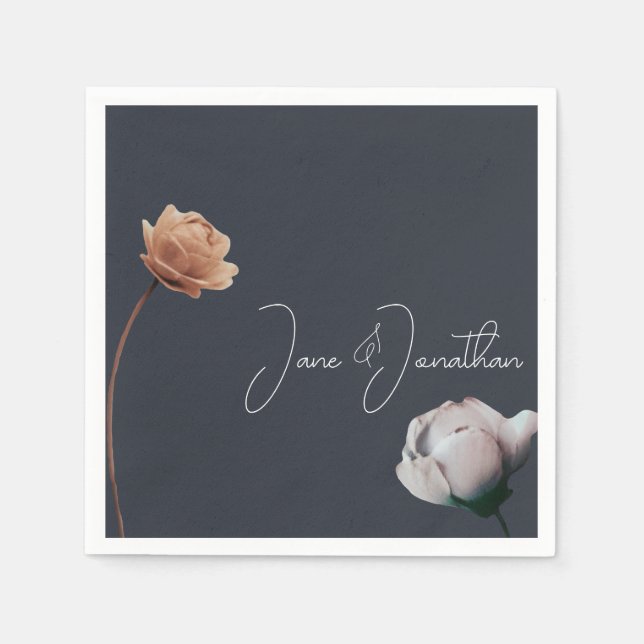 Dusty dark blue minimal bloom napkin (Front)