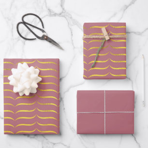Dusty Deep Pink and Gold Wrapping Paper Sheet