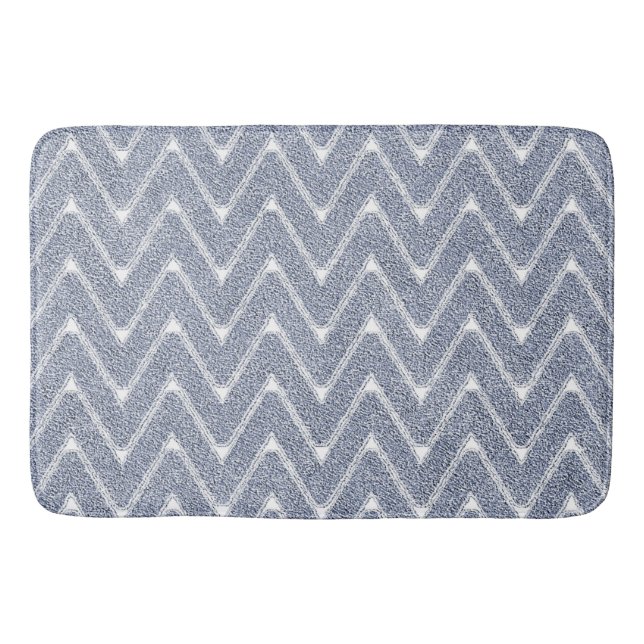 Dusty Denim Blue Chevron Pattern Bath Mat (Front)