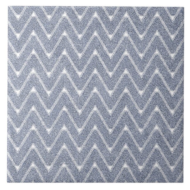 Dusty Denim Blue Chevron Pattern Ceramic Tile (Front)