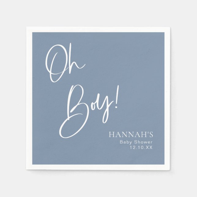 Dusty/ Denim Blue Oh Boy Baby Shower Napkin (Front)