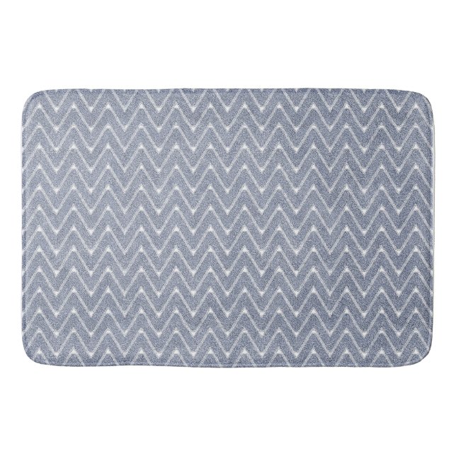 Dusty Denim Blue Small Chevron Pattern Bath Mat (Front)