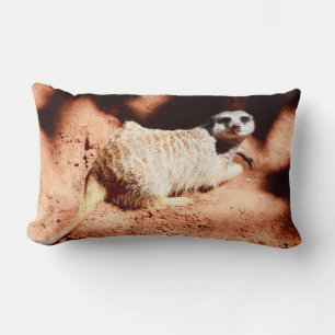 Dusty Discoveries: Meerkat with Dirt on Its Nose Lumbar Cushion