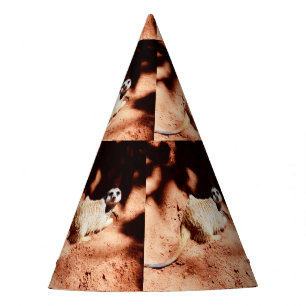 Dusty Discoveries: Meerkat with Dirt on Its Nose Party Hat