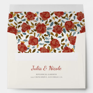 Dusty Elegant Golden Red Rose Flower Wedding Envelope