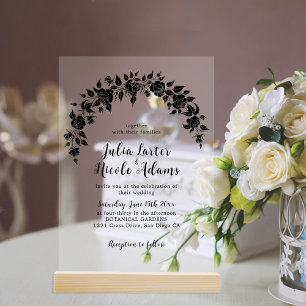 Dusty Elegant Golden Red Rose Flower Wedding Foil  Acrylic Invitations