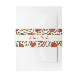 Dusty Elegant Golden Red Rose Flower Wedding Invitation Belly Band
