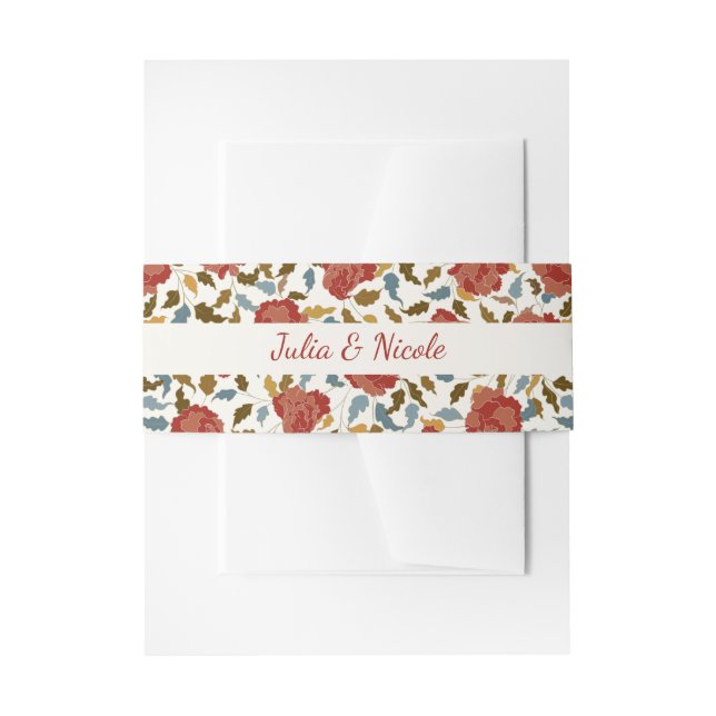 Dusty Elegant Golden Red Rose Flower Wedding Invitation Belly Band (Front Example)