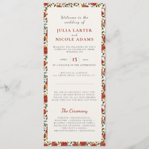 Dusty Elegant Golden Red Rose Flower Wedding Program