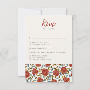 Dusty Elegant Golden Red Rose Flower Wedding RSVP Card