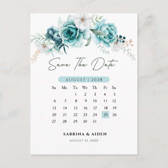 Dusty Emerald Green  Floral wedding Save The Date Announcement Postcard (Front)