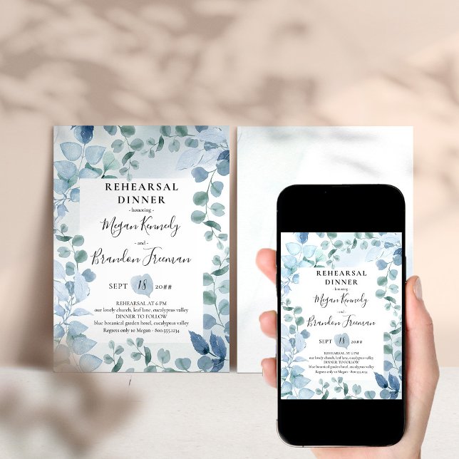Dusty Eucalyptus Blue Botanical Rehearsal Dinner  Invitation (Creator Uploaded)