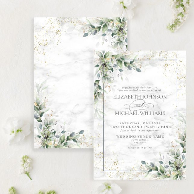 Dusty Eucalyptus Botanical Gold Greenery Wedding I Invitation (Creator Uploaded)
