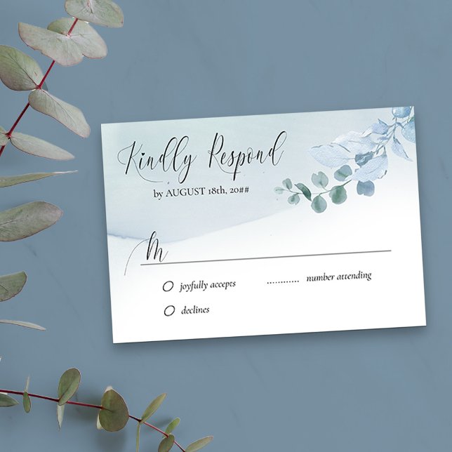 Dusty Eucalyptus Elegant Foliage Simple Wedding RSVP Card (Response Card with editable reply date)