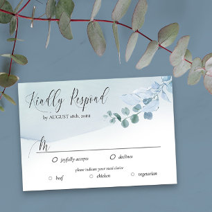 Dusty Eucalyptus Elegant Meal Options Wedding RSVP Card