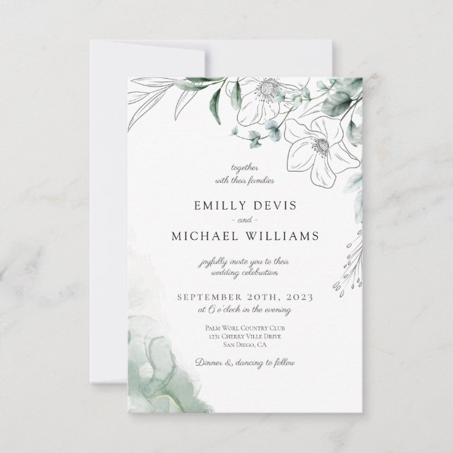Dusty Eucalyptus Greenery Wedding Invitation (Front)