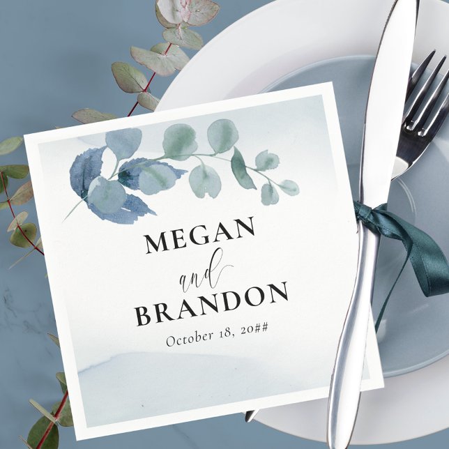 Dusty Eucalyptus Watercolor Foliage Wedding Napkin (Creator Uploaded)