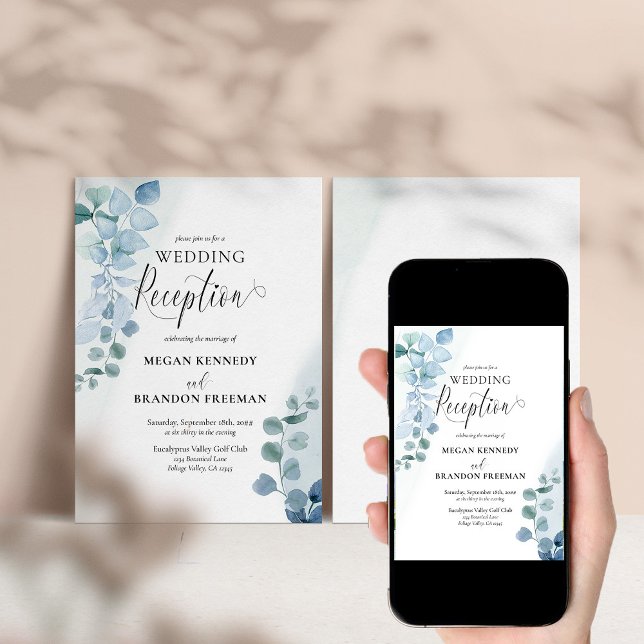 Dusty Eucalyptus Watercolor Wedding Reception Only Invitation (Creator Uploaded)