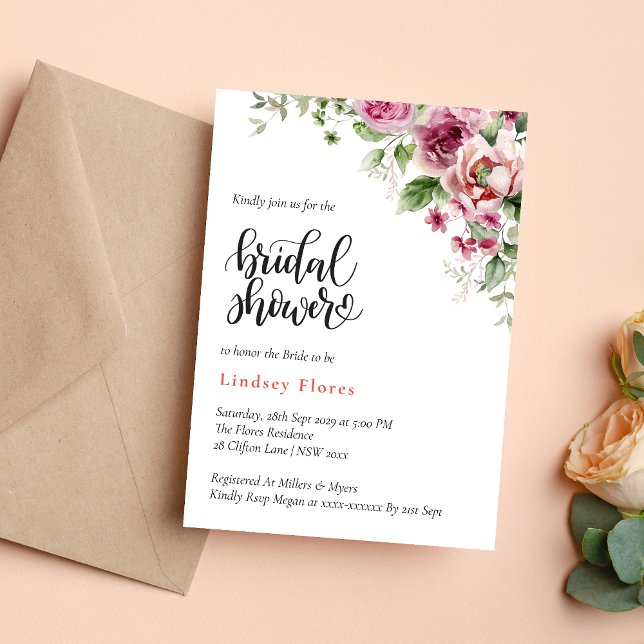 Dusty Floral Blush Pink Greenery Bridal Shower Invitation (Creator Uploaded)