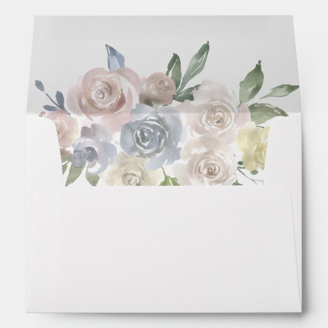 Dusty Floral Bouquet | Pastel Rose Return Address Envelope (Back (Bottom))
