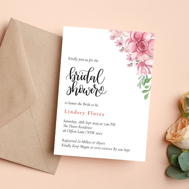 Dusty Floral Elegant Minimal Bridal Shower Invitation (Creator Uploaded)