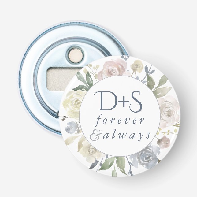 Dusty Floral Monogram | Soft Wreath Keepsake Favou Bottle Opener (Front)