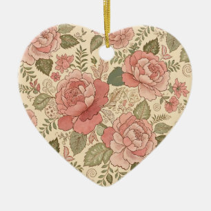 Dusty Floral Muse - Dusty Rose Sage Batik Style Ceramic Ornament